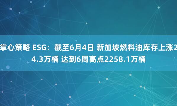 掌心策略 ESG：截至6月4日 新加坡燃料油库存上涨24.3万桶 达到6周高点2258.1万桶